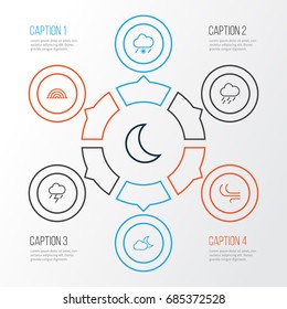 Air Outline Icons Set. Collection Of Lightning, Breeze, Snowy Raining And Other Elements. Also Includes Symbols Such As Storm, Breeze, Moon.