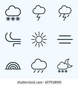 Air Outline Icons Set. Collection Of Snow, Lightning, Snowfall And Other Elements. Also Includes Symbols Such As Sun, Storm, Rain.