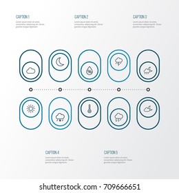 Air Outline Icons Set. Collection Of Lightning, Moon, Snowy Raining And Other Elements. Also Includes Symbols Such As Sunny, Snow, Cloudy.