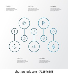 Air Outline Icons Set. Collection Of Night, Windsock, Overcast And Other Elements. Also Includes Symbols Such As Moon, Sunshine, Humidity.