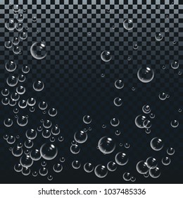 Air or oxygen gas bubbles under water. Boiling water.White bubbles set on transparent background. Realistic fizzy air.