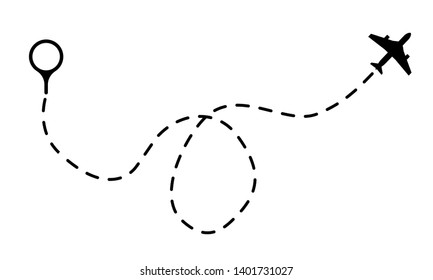 Air path. Dashing line trace with dots, design fly abstract track of aircraft or plane vector adventure illustration