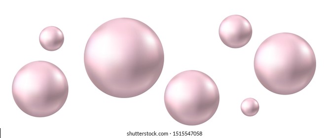 Air pink bubbles isolated on white  background. Glossy rose sphere. Gum. Vector texture.

