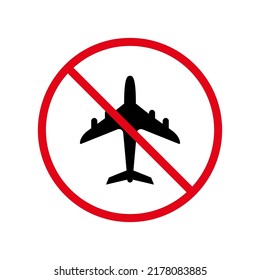 Air Plane Black Silhouette Ban Icon. Warning Airplane Forbidden Pictogram. Aviation Red Stop Circle Symbol. Alert No Aircraft Sign. Caution Flight Jet Prohibited Danger. Isolated Vector Illustration.