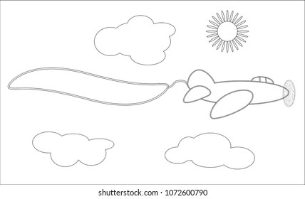 Air plane Black and White Cartoon Vector Illustration for Coloring Book - Line Drawn Vector