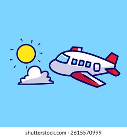 Air Plane Cartoon Vector Icon Illustration. Air Transportation Icon Concept Isolated Premium Vector. Flat Cartoon Style