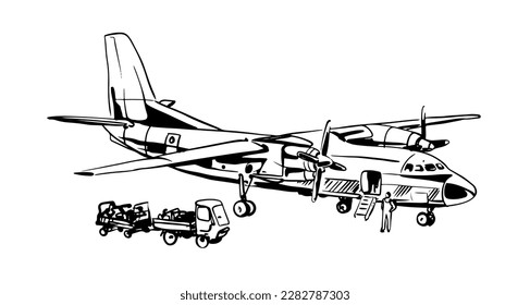air plane of drawing ink and sketch. air port of drawing ink. transportation ink drawing for design
