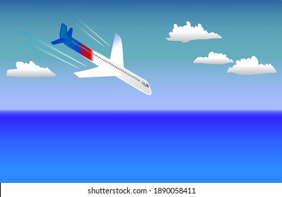 air plane falling into the sea. Plane crash vector illustration