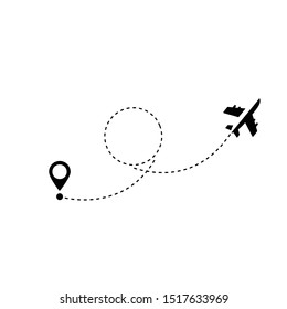 Air Plane flight route heart dash line trace with location. Airplane line love path travel white background. Vector icon.