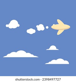 Air plane flying on the blue sky cartoon style