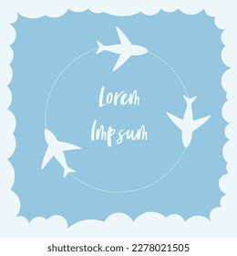 Air plane frame, planes flying in circle, travel banner