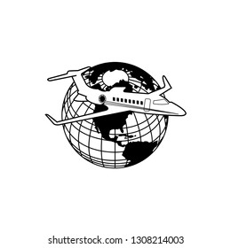 Air Plane and Globe Icon Vector Logo Design Template. Traveling Sign