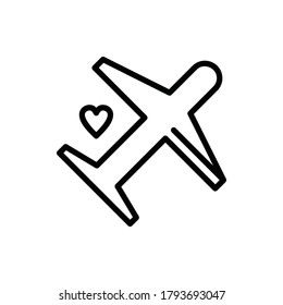 Air Plane, Plane, Holiday, Honeymoon Icon Logo Vector Isolated. Love and Wedding Icon Set. Editable Stroke and Pixel Perfect.