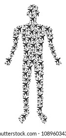 Air plane human avatar. Vector air plane icons are united into man mosaic.