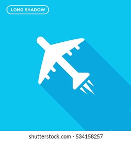 Air plane icon illustration isolated vector sign symbol in long shadow style on blue background
