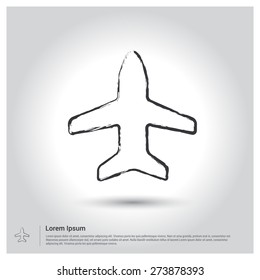 air plane icon, Sketch Doodle pictogram icon on gray background. Vector illustration