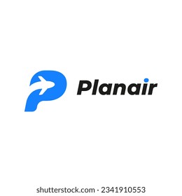 Air plane Letter P logo design vector, for transportation