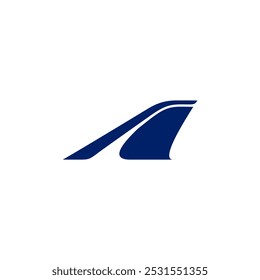 A letra A do ícone do logotipo do avião aéreo com a forma de uma cauda de avião a jato de forma criativa.