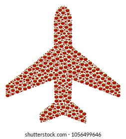 Air Plane mosaic of tomato. Vector tomato vegetable items are organized into air plane shape. Vegetarian vector illustration.