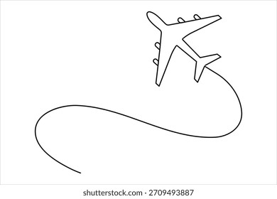 Avião em um desenho artístico de linha contínua. Ilustração vetorial de plano de ar de contorno, estilo de arte de linha de plano de ar