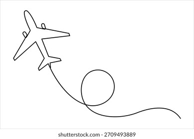 Avião em um desenho artístico de linha contínua. Ilustração vetorial de plano de ar de contorno, estilo de arte de linha de plano de ar