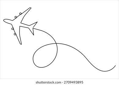 Avião em um desenho artístico de linha contínua. Ilustração vetorial de plano de ar de contorno, estilo de arte de linha de plano de ar