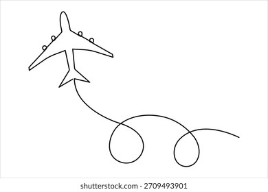 Avião em um desenho artístico de linha contínua. Ilustração vetorial de plano de ar de contorno, estilo de arte de linha de plano de ar