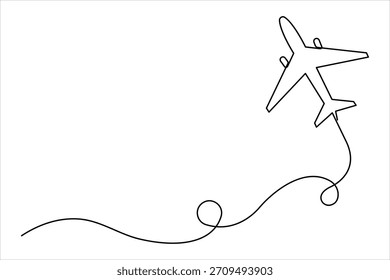 Avião em um desenho artístico de linha contínua. Ilustração vetorial de plano de ar de contorno, estilo de arte de linha de plano de ar