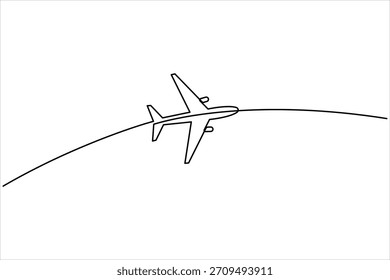 Air plane in one continuous line art drawing. Outline air plane vector illustration, air plane line art style