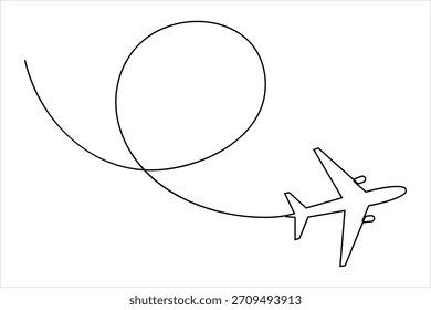 Luftebene in einer durchgehenden Strichzeichnung. Umriss Flugzeug Vektorgrafik, Flugzeug Linie Kunststil