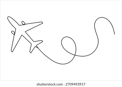 Air plane in one continuous line art drawing. Outline air plane vector illustration, air plane line art style