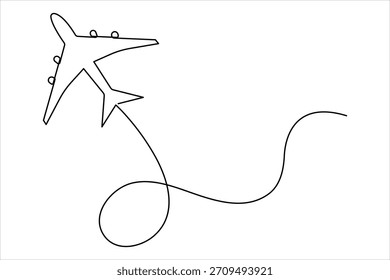 Air plane in one continuous line art drawing. Outline air plane vector illustration, air plane line art style