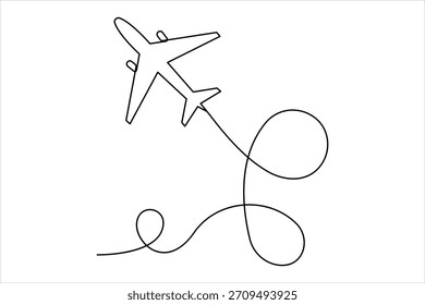 Air plane in one continuous line art drawing. Outline air plane vector illustration, air plane line art style