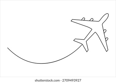 Air plane in one continuous line art drawing. Outline air plane vector illustration, air plane line art style