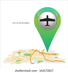 air plane pin pointer on map location.