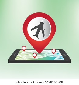 air plane pin pointer on map location.