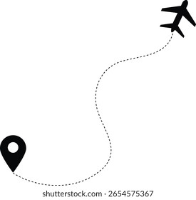 air plane route dash line route with location. dotted flight path. downloadable graphics for travel and navigation design. Plane routes dotted paths aircraft travel route
