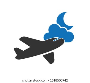 Air plane sky and moon icon vector, airbus flying on the sky icon vector 