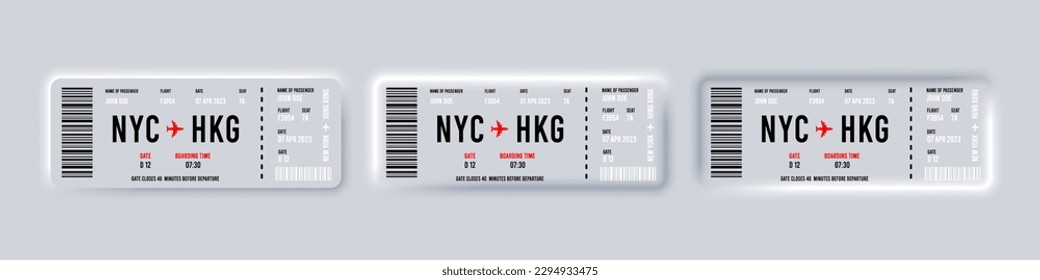 Ilustración de la plantilla de billetes de avión neumórfico estilo minimalástico