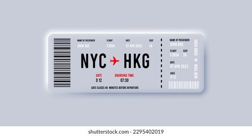 Air plane ticket template neumorphic minimalastic style illustration