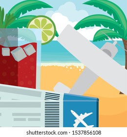 air plane with tickets flight vector illustration design