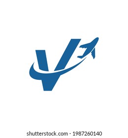 Plano de aire con plantilla de vectores de logotipo inicial V