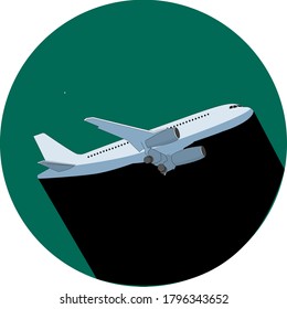 Air plane vector icon/symbol. Air plane isolated on dark green background. Air plane flat illustration.