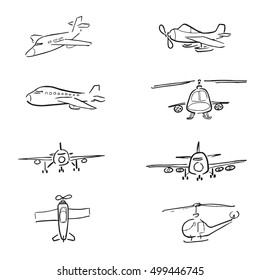 Air planes cartoon drawing icons