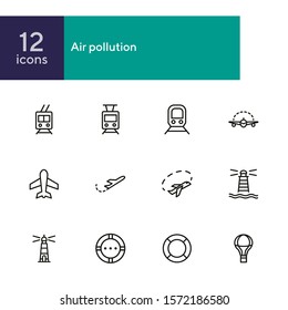 Air planes and trains icons. Set of line icons on white background. Transport concept. Vector illustration can be used for topics like modern life, travelling