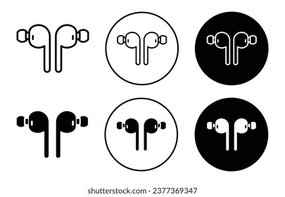 Icono de las barras de aire. emparejamiento de audífono para escuchar el conjunto de símbolos de música. Signo vectorial de los oidos inalámbricos. logotipo de la tubería de la oreja de audio o de la pod de aire.