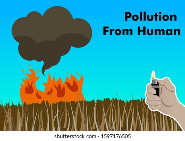 Air Polluion From Human's hand that they burn the hay