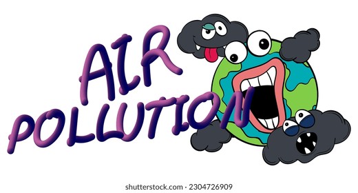 Air pollutant. Global industrial air pollution concept vector illustration. For backdrop,wallpaper,background. Hand drawn cartoon style work. Vector illustration.
