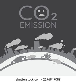 Contaminación del aire en forma plana Ilustración, afiche de emisiones de CO2