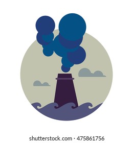 Air pollution banner, vector illustration. From pipe factory smoke, polluting the atmosphere. Environmental problems. Smoking factory concept. Heavy industry plant. Toxic smoke icon